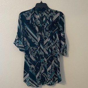 Style & Co Black/Blue Button up Top, Size M